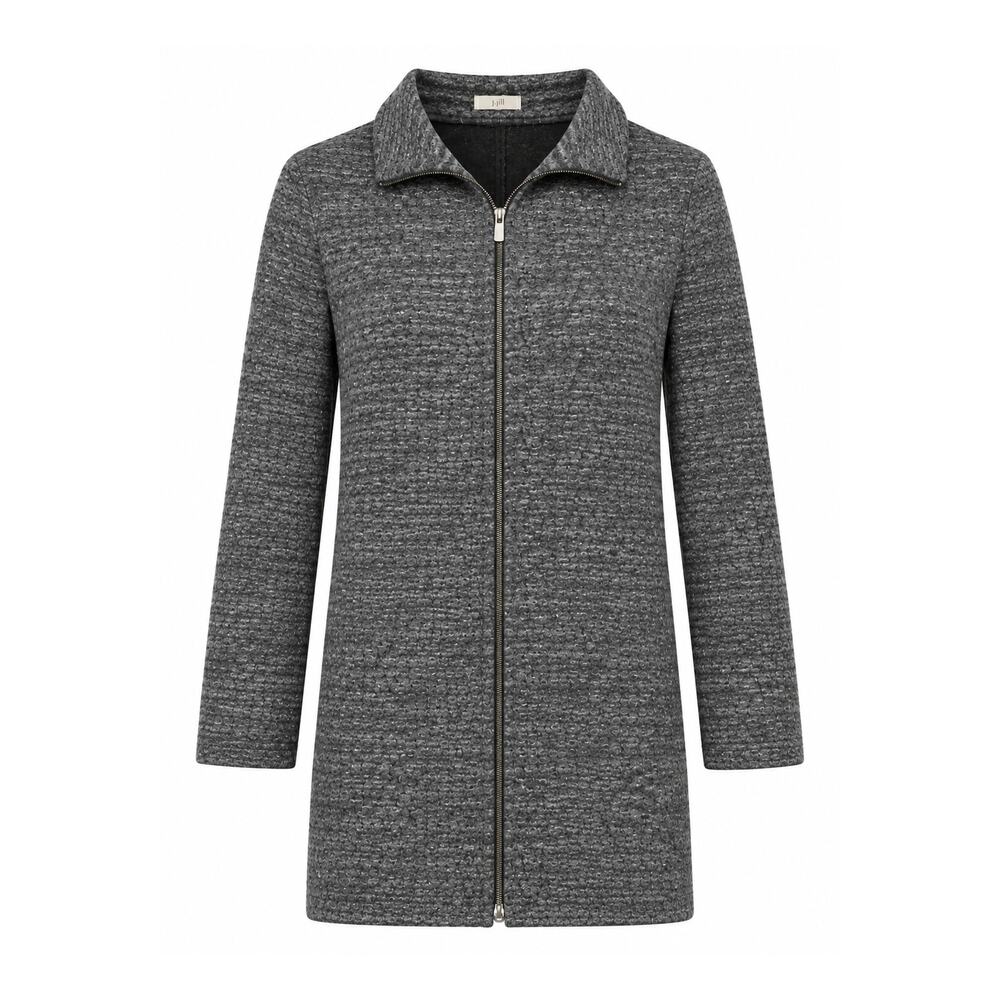 Eileen Fisher Gray Cotton Blend Textured Zip Jacket Minimalist Lagenlook